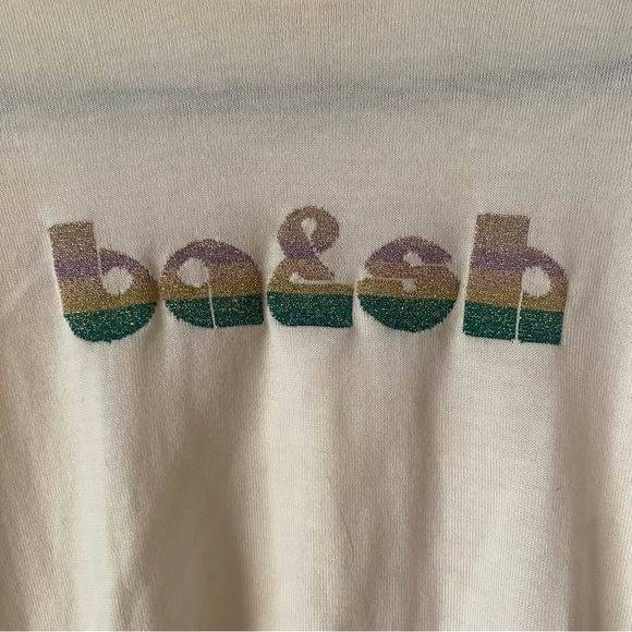 Ba&sh Wool Sweater with Colorful Logo Size XS Cream Lightweight Fun Chic French - Picture 4 of 7